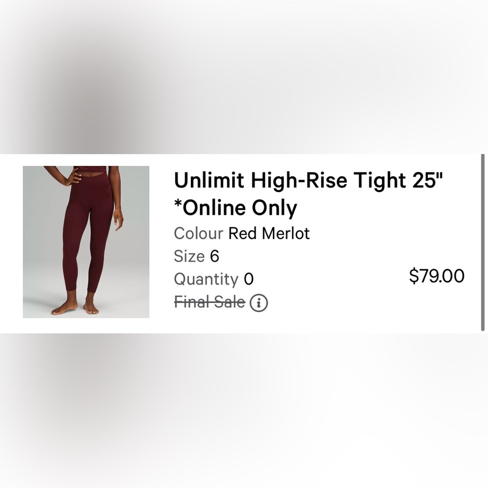 Unlimit high rise tight 25” RED MERLOT